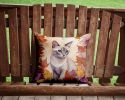 Thai Lilac Cat in Fall Leaves Throw Pillow Machine Washable, Indoor Outdoor Decorative Pillow for Couch, Bed or Patio, 14Hx14W