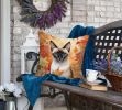 Siamese Cat in Fall Leaves Throw Pillow Machine Washable, Indoor Outdoor Decorative Pillow for Couch, Bed or Patio, 18Hx18W