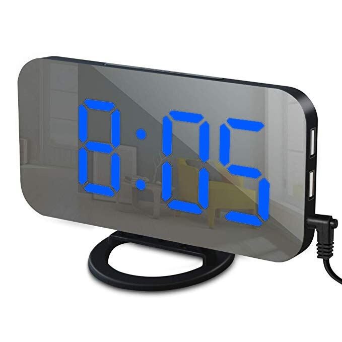 Digital LED Alarm Clock Mirror 2 USB Charger Ports Night Light LED Table Clock Snooze Function Adjustable Brightness Desk Clocks Digital LED Alarm Clock Mirror 2 USB Charger Ports Night Light LED Table Clock Snooze Function Adjustable Brightness Desk Clocks